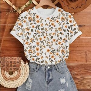 Women's Summer Floral Print Round Neck Short Sleeve Casual T-Shirt Graphic Tees